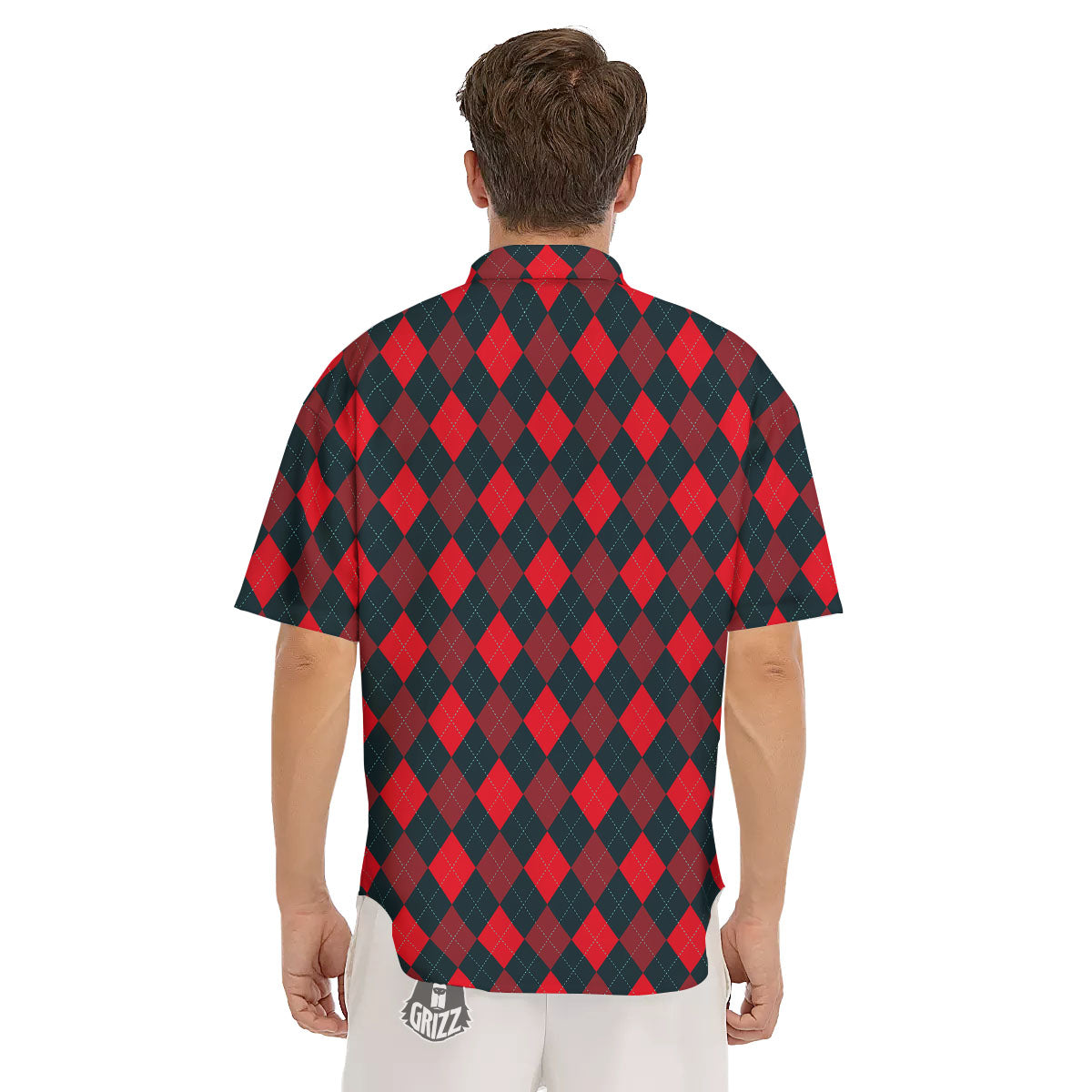 Argyle Red And Black Print Pattern Men's Short Sleeve Shirts-grizzshop