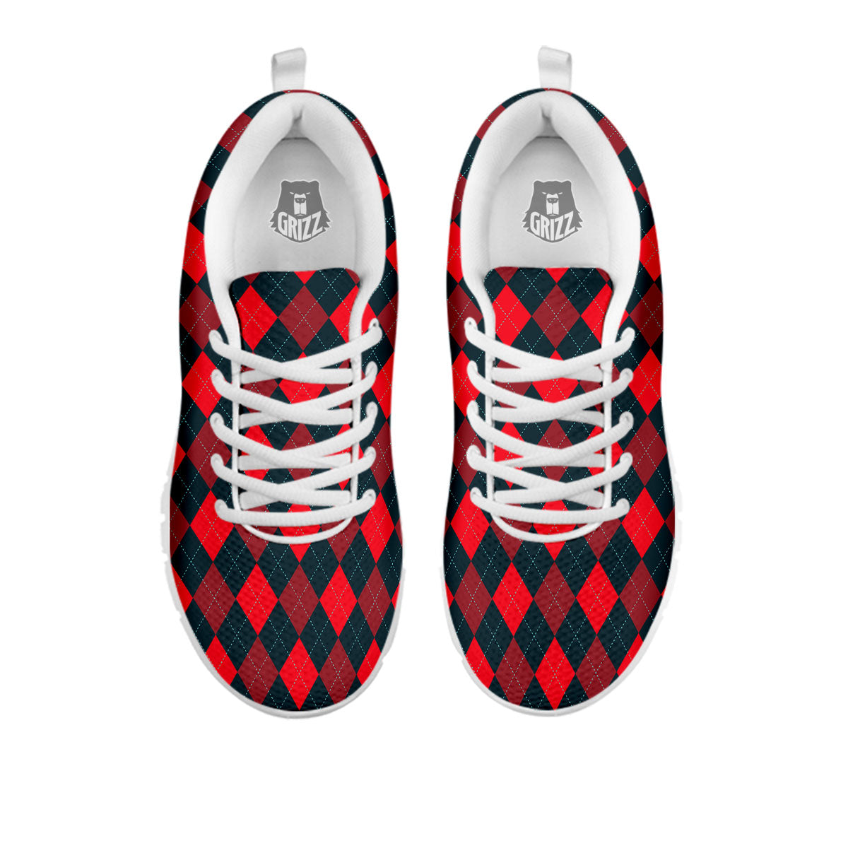 Argyle Red And Black Print Pattern White Sneaker-grizzshop