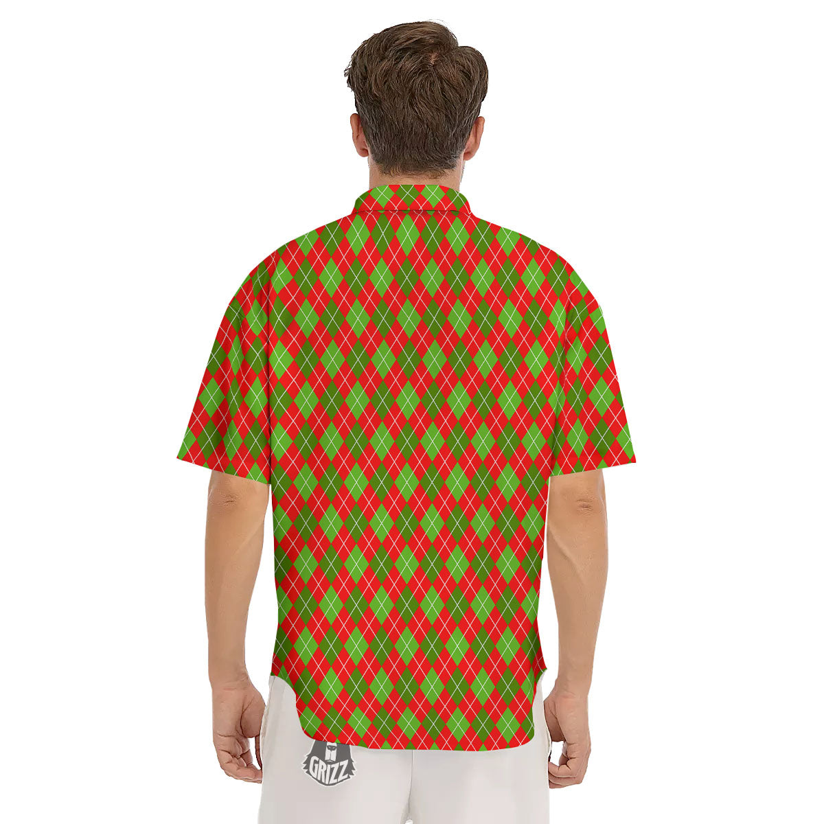 Argyle Red And Green Print Pattern Men's Short Sleeve Shirts-grizzshop