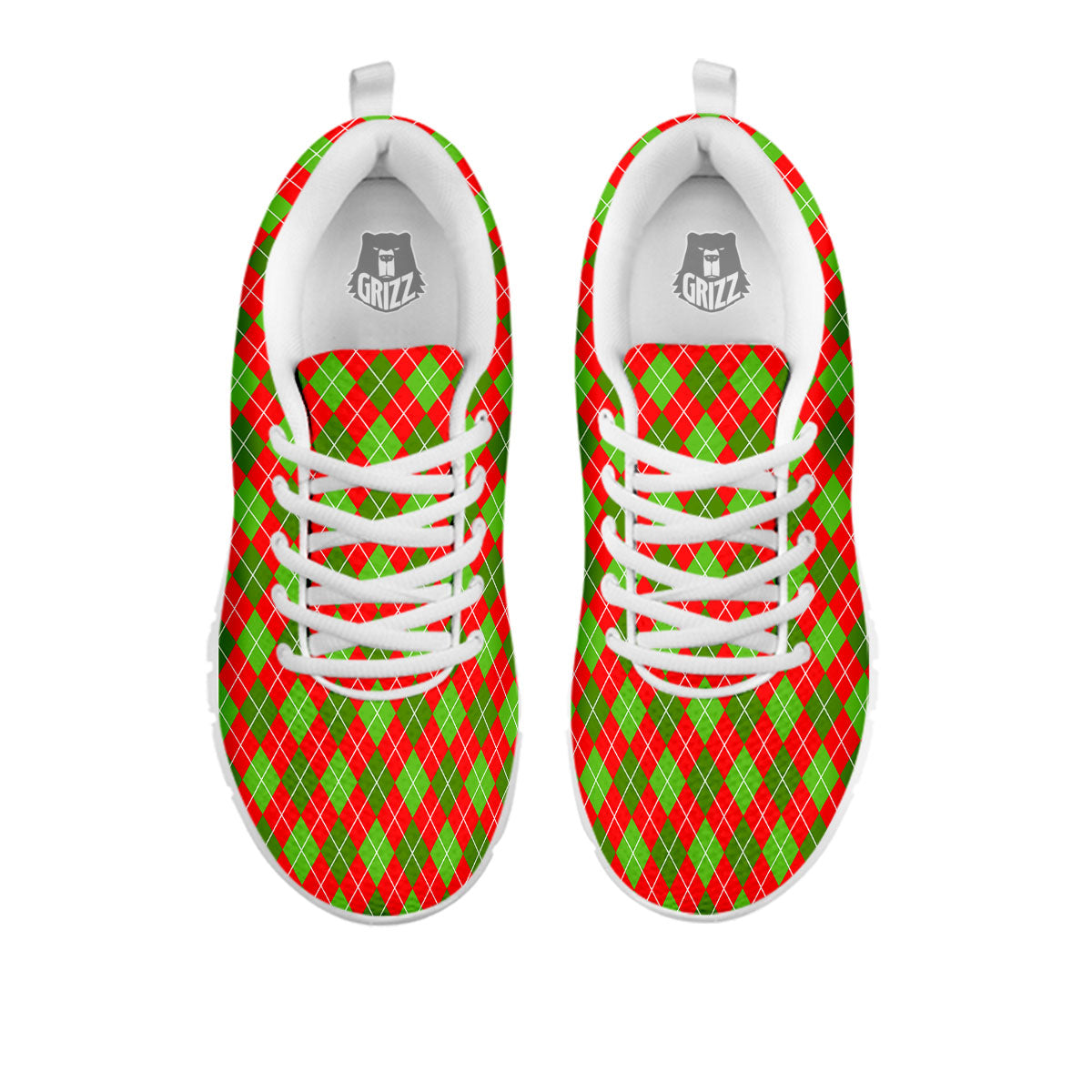 Argyle Red And Green Print Pattern White Sneaker-grizzshop