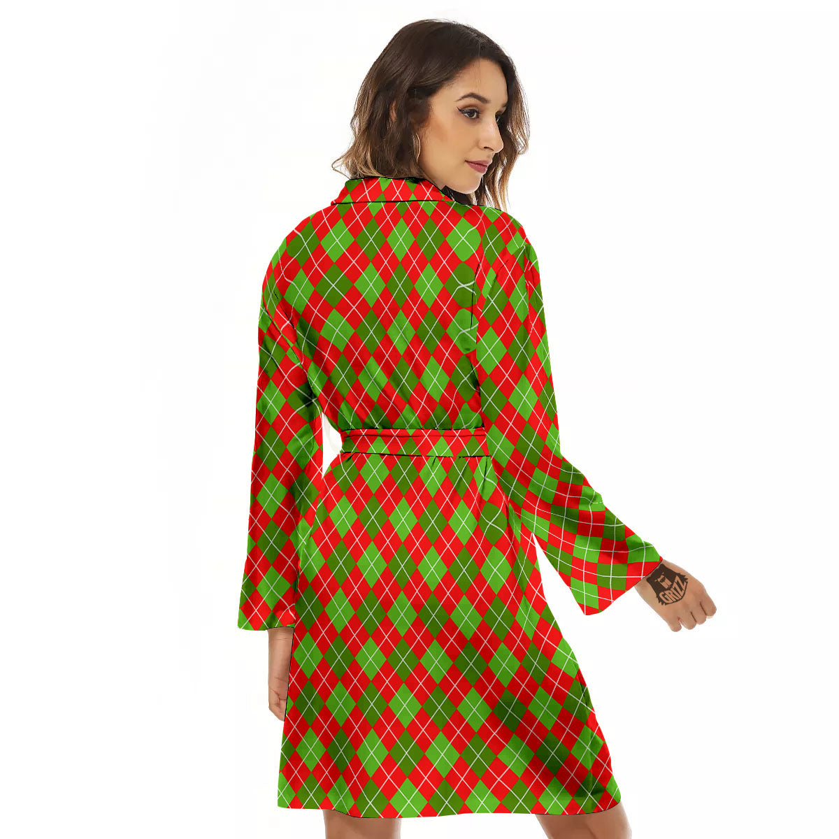 Argyle Red And Green Print Pattern Women's Robe-grizzshop