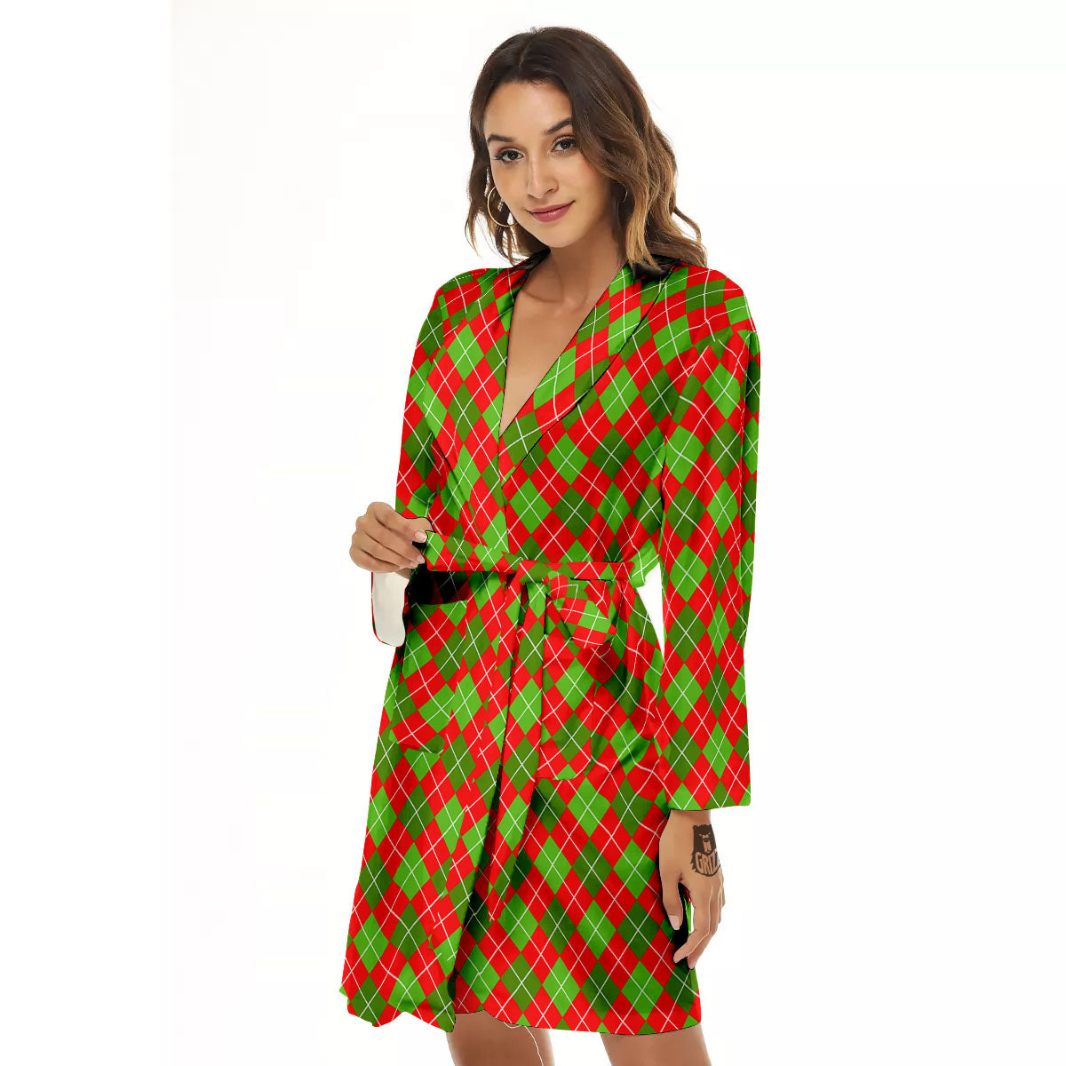 Argyle Red And Green Print Pattern Women's Robe-grizzshop