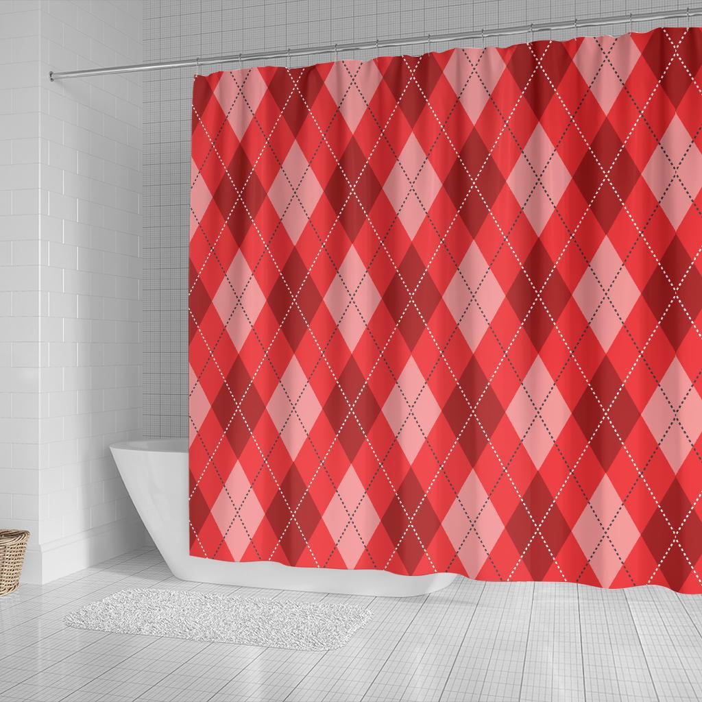 Argyle Red Pattern Print Bathroom Shower Curtain-grizzshop