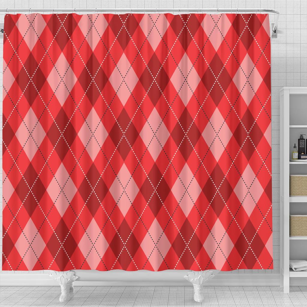 Argyle Red Pattern Print Bathroom Shower Curtain-grizzshop