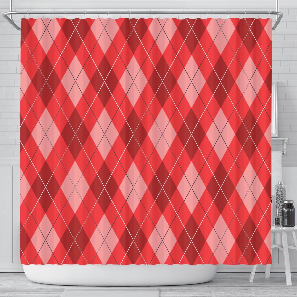 Argyle Red Pattern Print Bathroom Shower Curtain-grizzshop