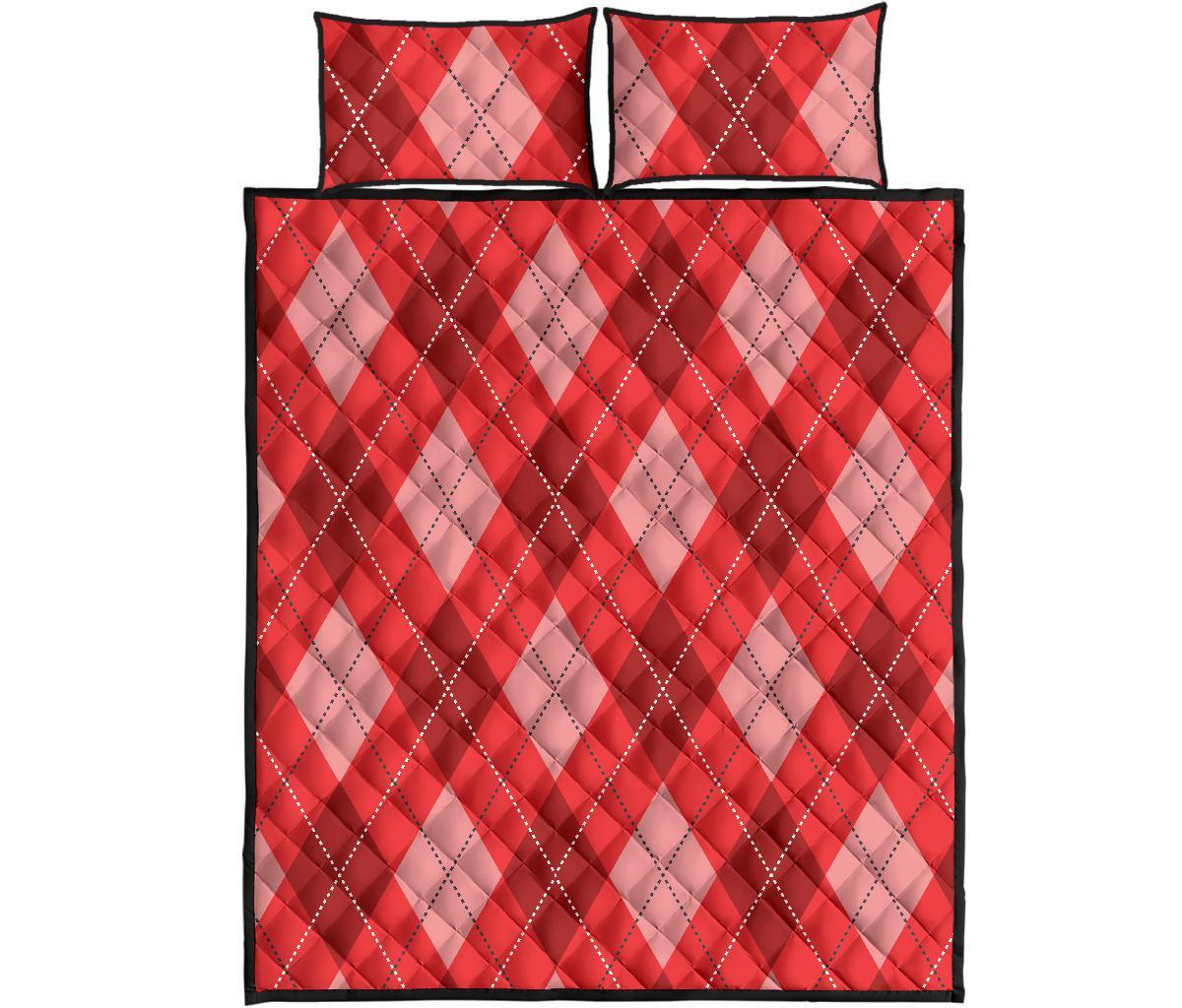 Argyle Red Pattern Print Bed Set Quilt-grizzshop