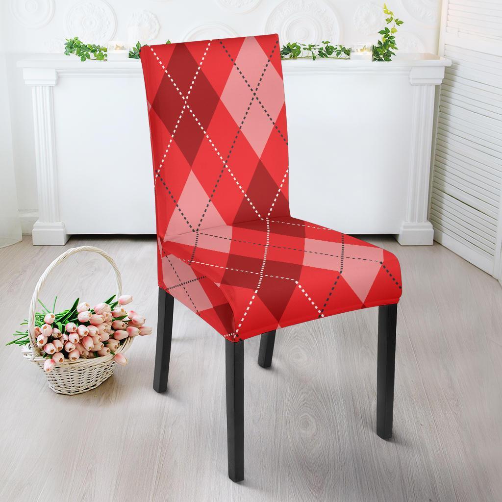 Argyle Red Pattern Print Chair Cover-grizzshop