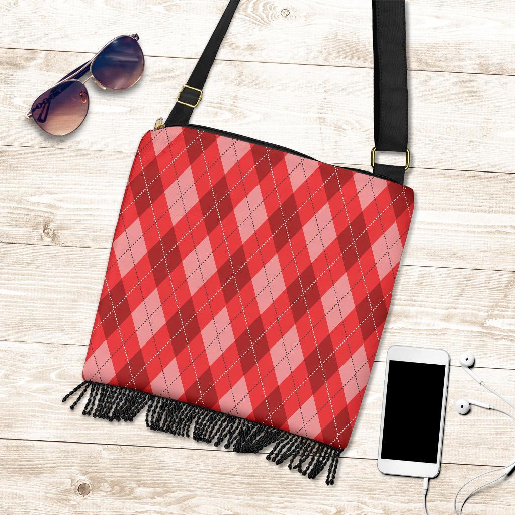 Argyle Red Pattern Print Crossbody bags-grizzshop