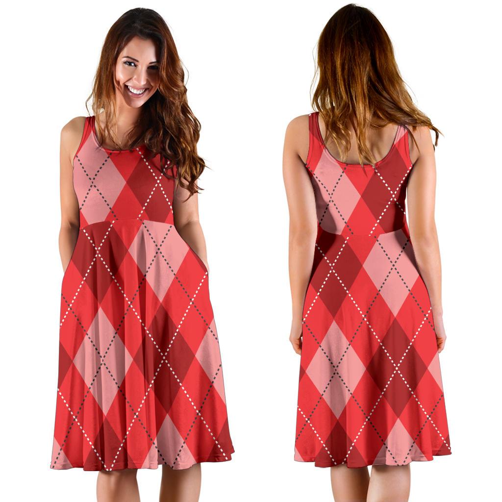 Argyle Red Pattern Print Dress-grizzshop