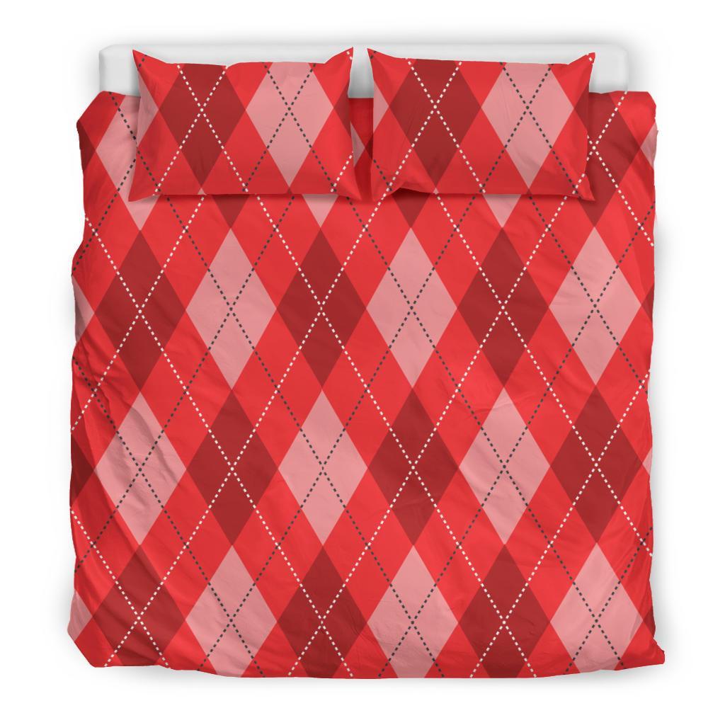 Argyle Red Pattern Print Duvet Cover Bedding Set-grizzshop