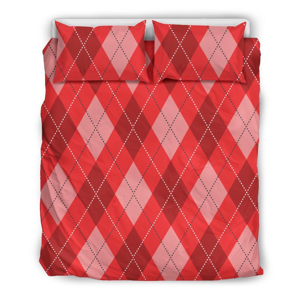 Argyle Red Pattern Print Duvet Cover Bedding Set-grizzshop