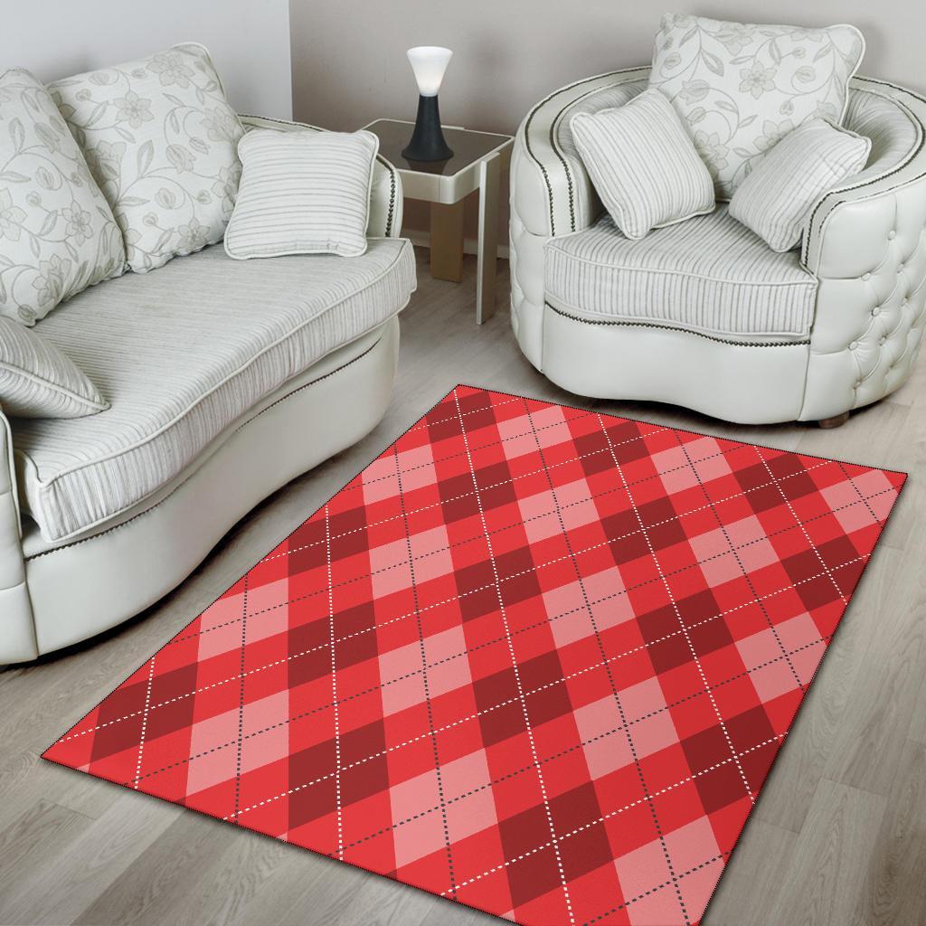 Argyle Red Pattern Print Floor Mat-grizzshop