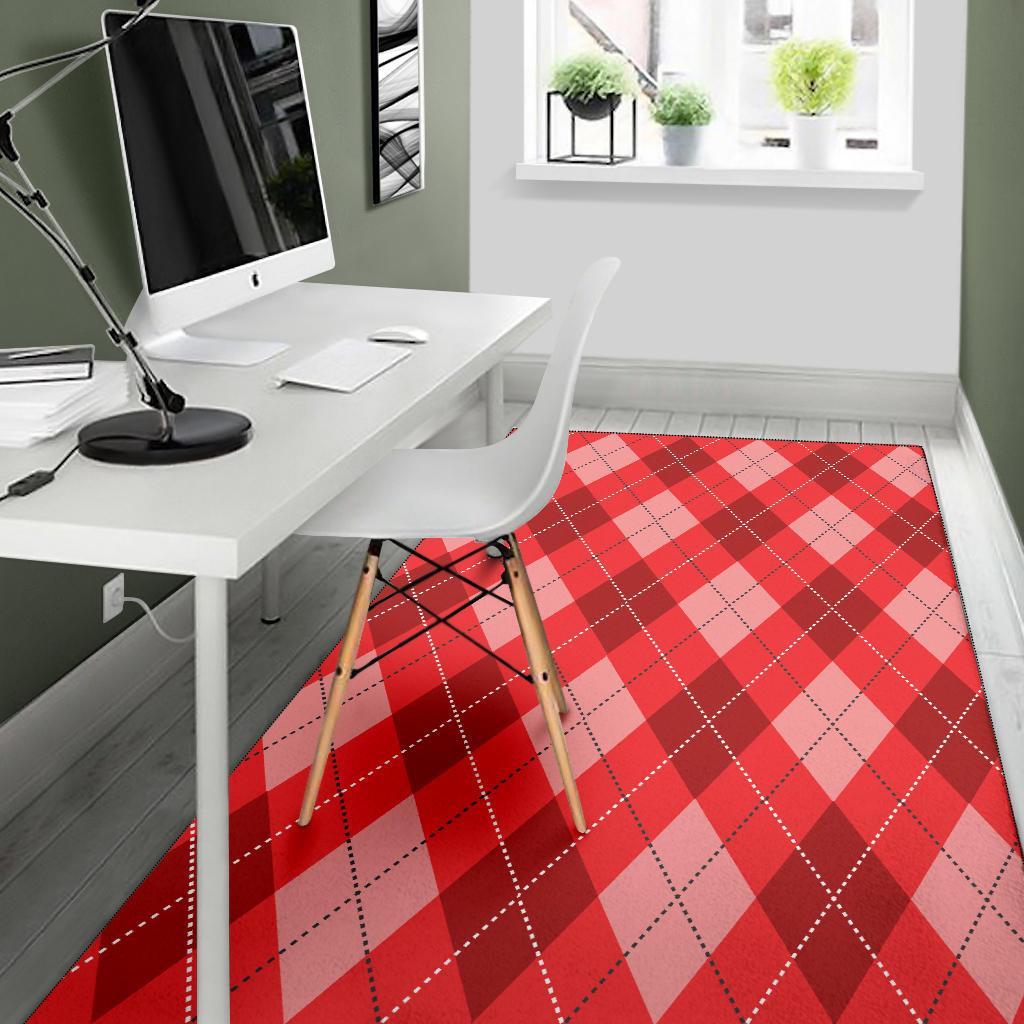 Argyle Red Pattern Print Floor Mat-grizzshop