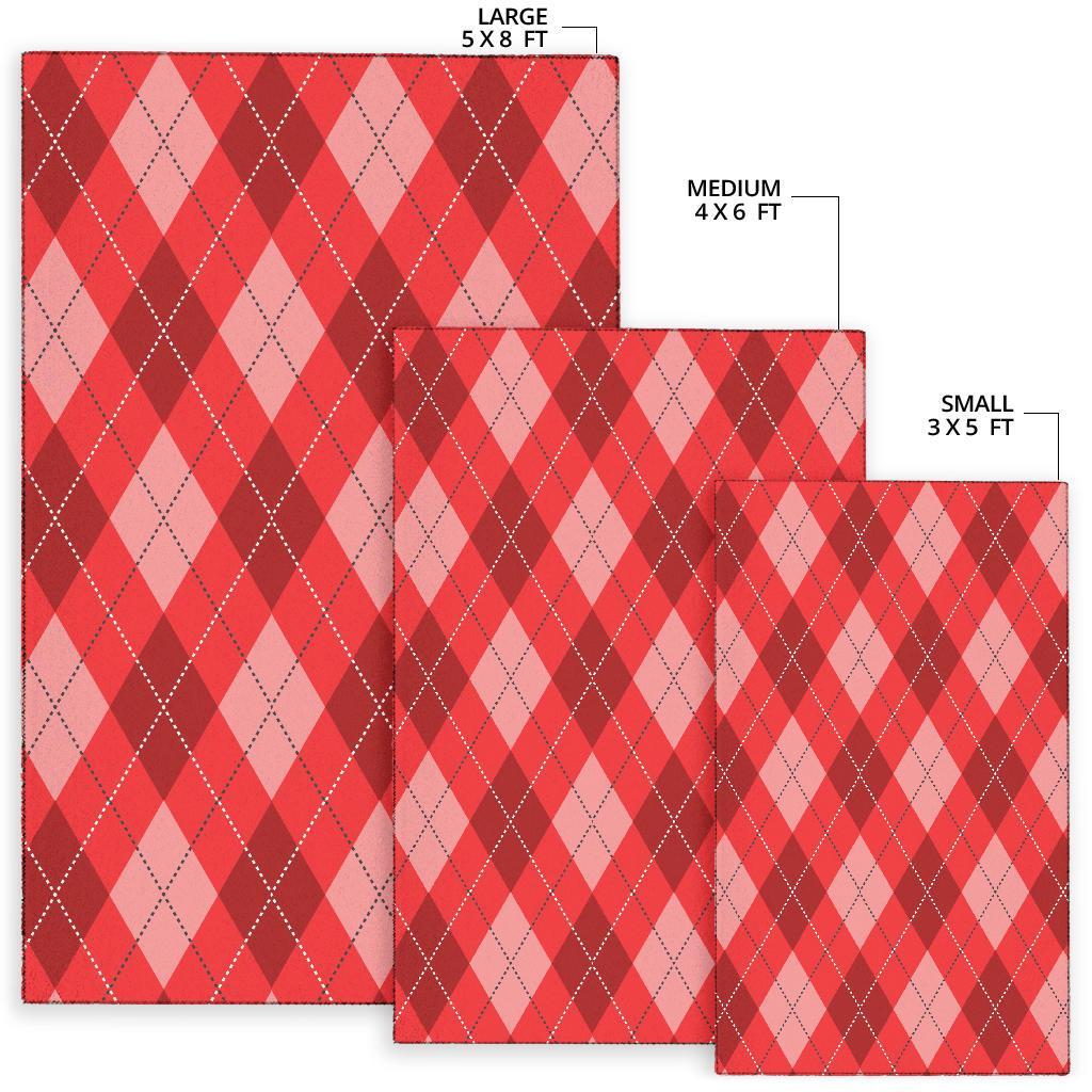 Argyle Red Pattern Print Floor Mat-grizzshop