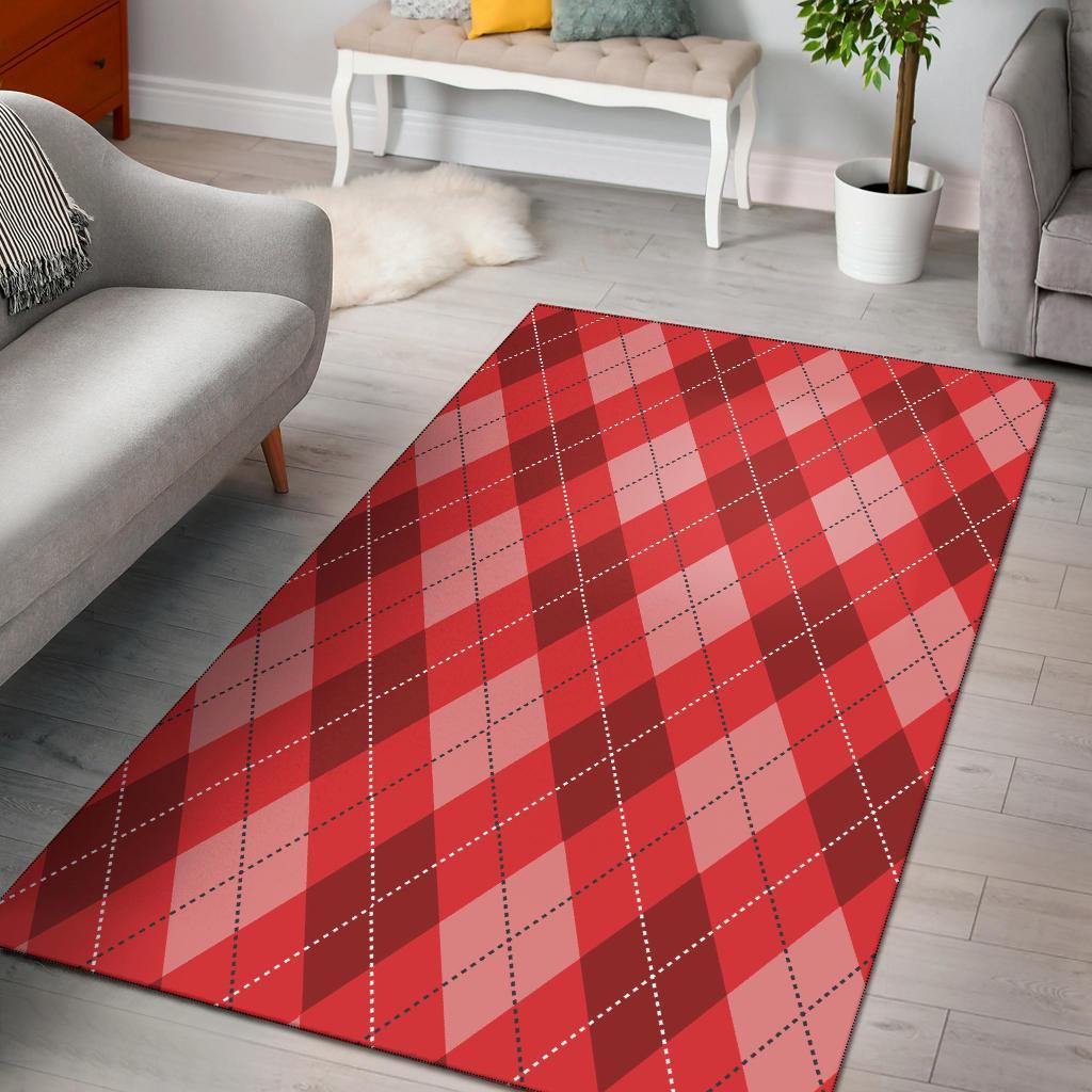 Argyle Red Pattern Print Floor Mat-grizzshop