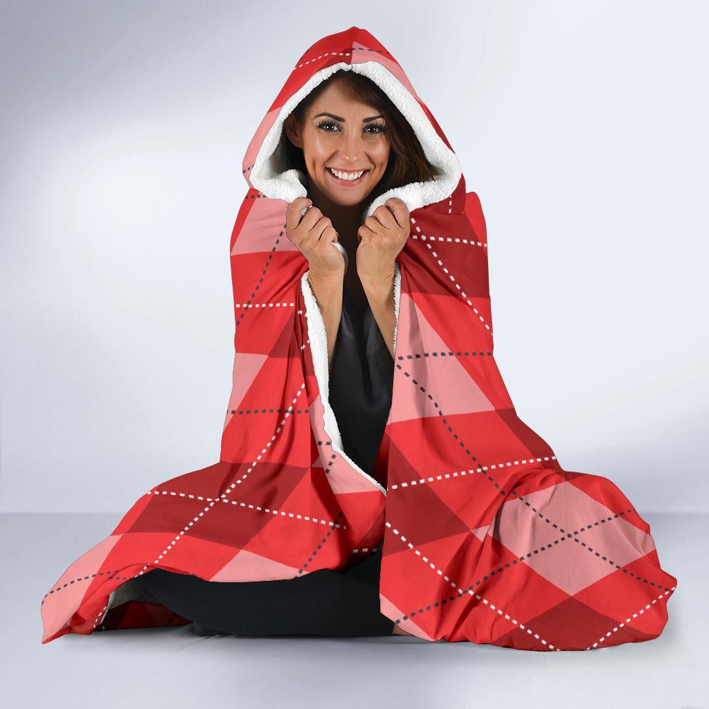 Argyle Red Pattern Print Hooded Blanket-grizzshop