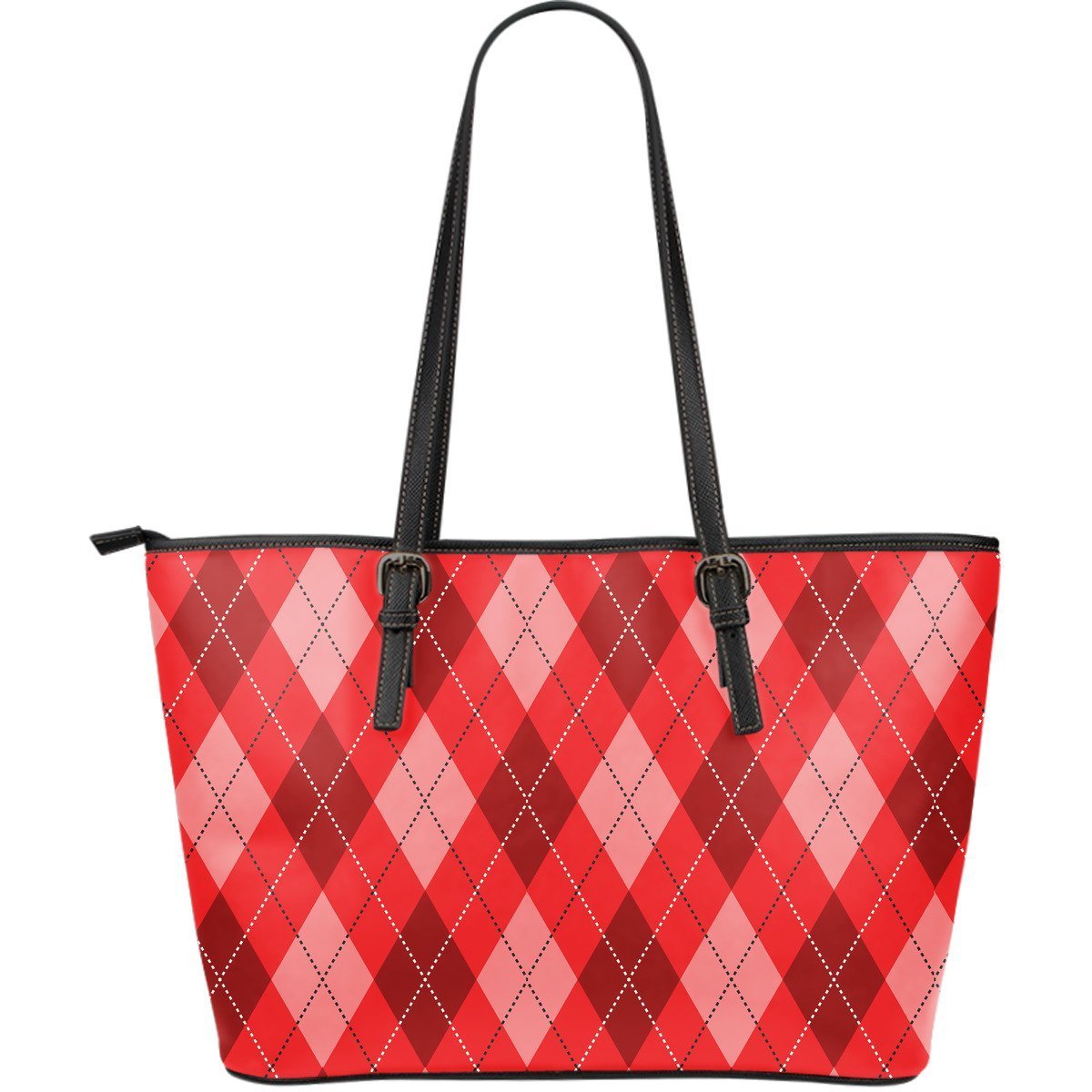 Argyle Red Pattern Print Leather Tote Bag-grizzshop