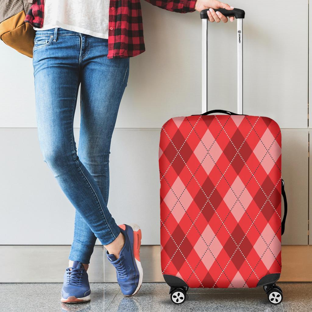 Argyle Red Pattern Print Luggage Cover Protector-grizzshop