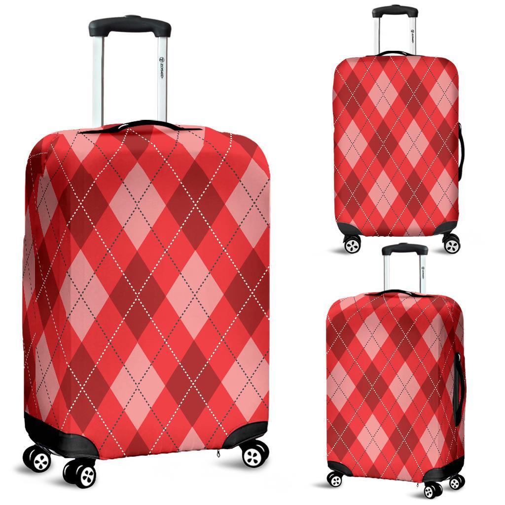 Argyle Red Pattern Print Luggage Cover Protector-grizzshop