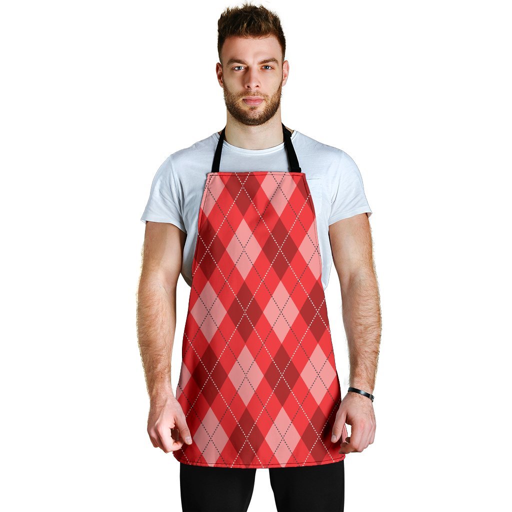 Argyle Red Pattern Print Men's Apron-grizzshop