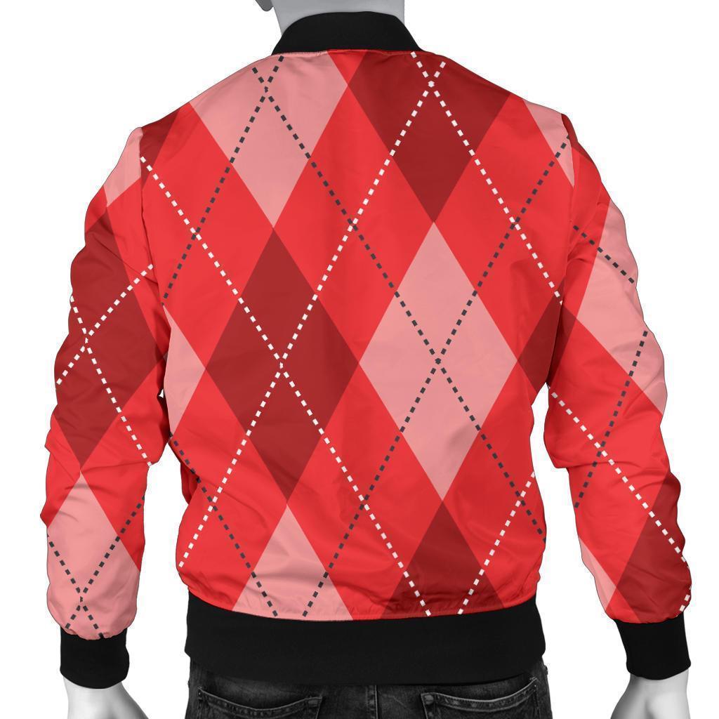 Argyle Red Pattern Print Men's Bomber Jacket-grizzshop