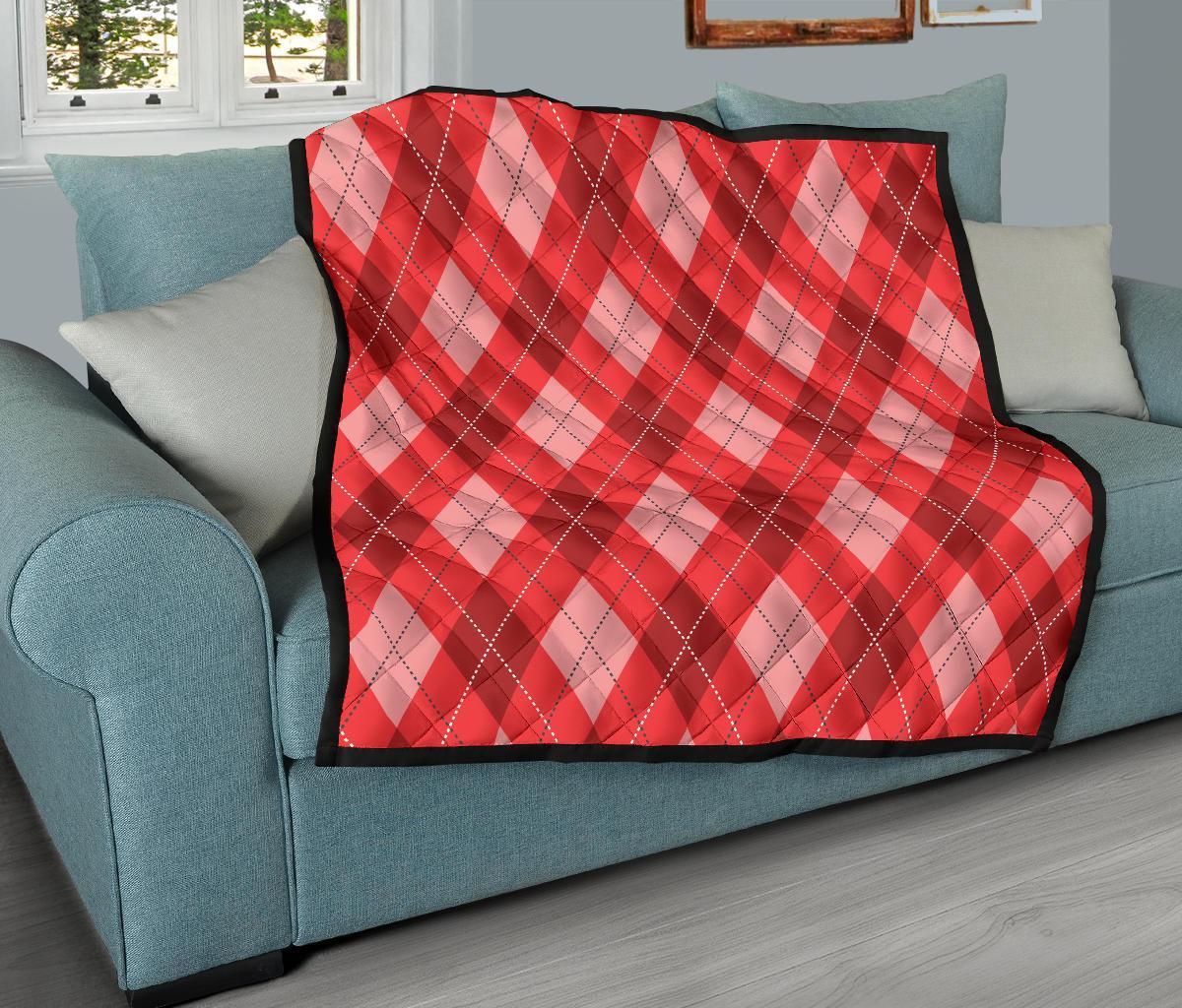 Argyle Red Pattern Print Quilt-grizzshop