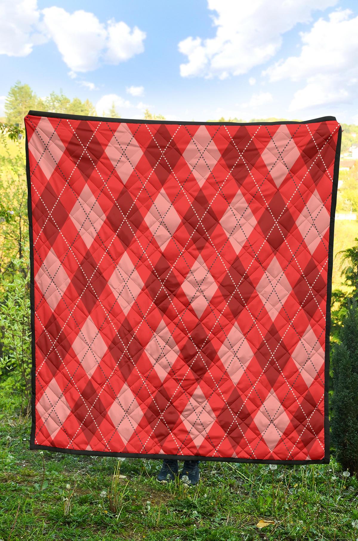 Argyle Red Pattern Print Quilt-grizzshop