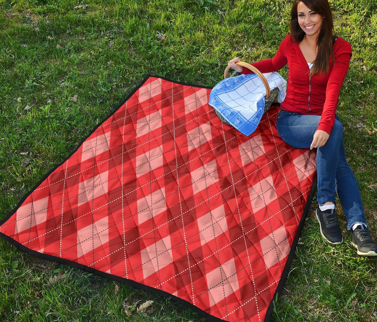 Argyle Red Pattern Print Quilt-grizzshop