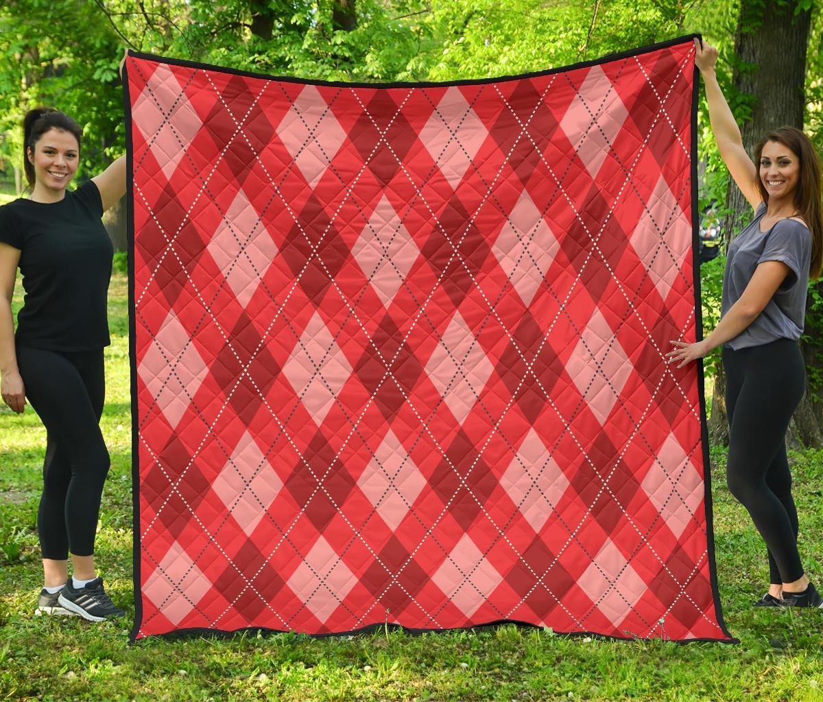 Argyle Red Pattern Print Quilt-grizzshop