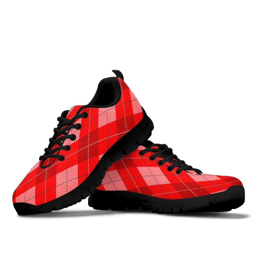 Argyle Red Pattern Print Sneaker Shoes For Men Women-grizzshop