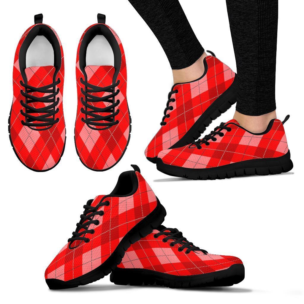 Argyle Red Pattern Print Sneaker Shoes For Men Women-grizzshop