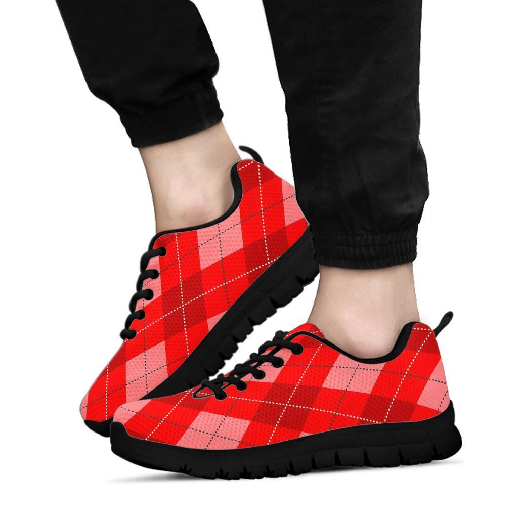 Argyle Red Pattern Print Sneaker Shoes For Men Women-grizzshop