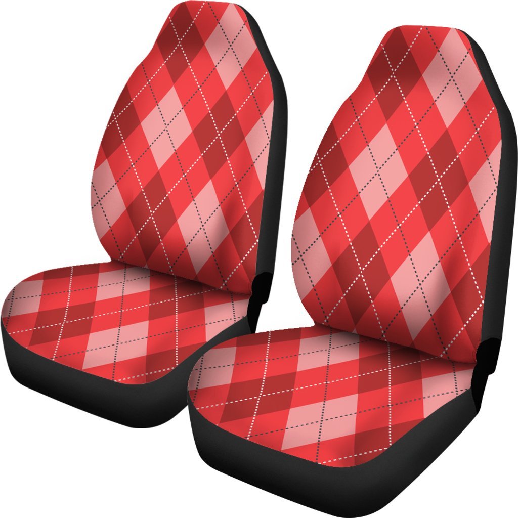 Argyle Red Pattern Print Universal Fit Car Seat Covers-grizzshop