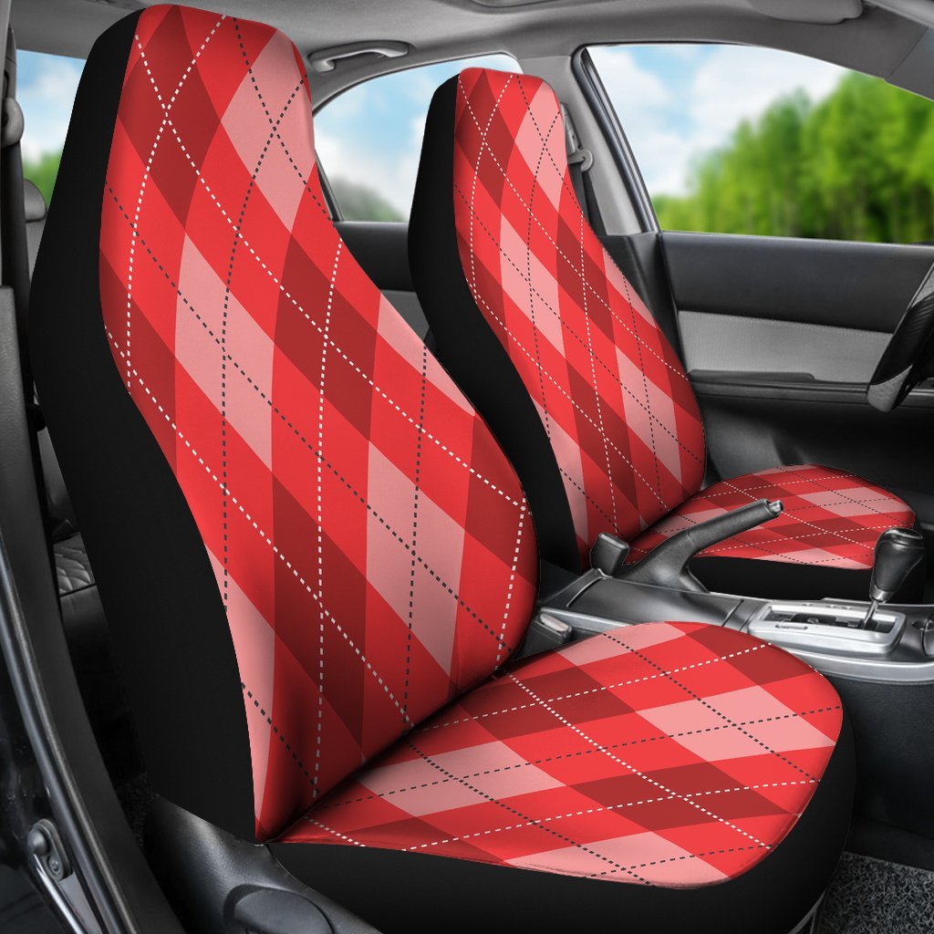 Argyle Red Pattern Print Universal Fit Car Seat Covers-grizzshop