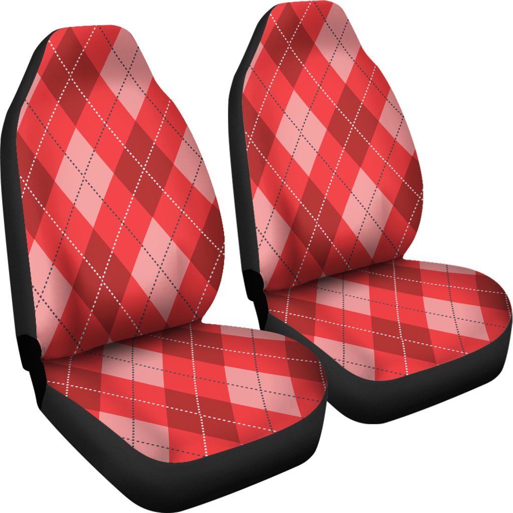 Argyle Red Pattern Print Universal Fit Car Seat Covers-grizzshop