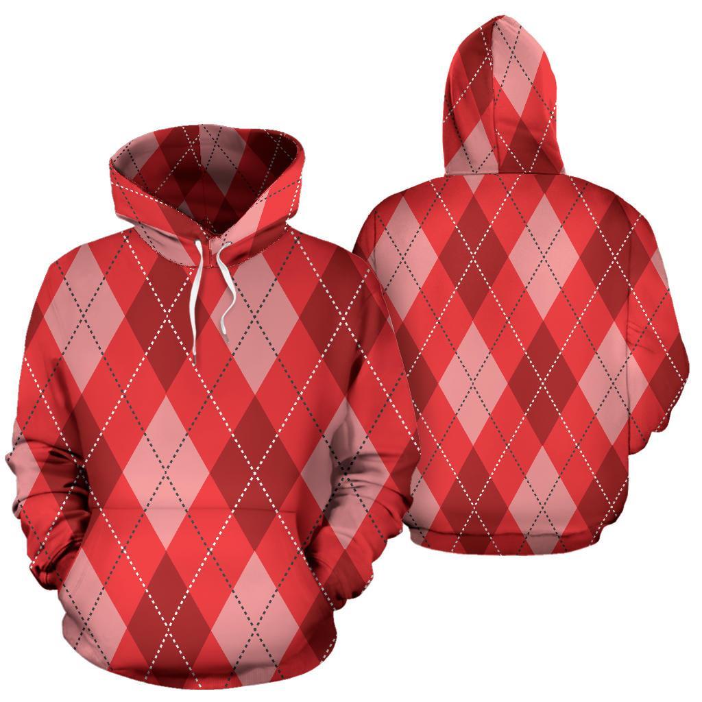 Argyle Red Pattern Print Women Men Pullover Hoodie-grizzshop