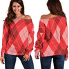 Argyle Red Pattern Print Women Off Shoulder Sweatshirt-grizzshop