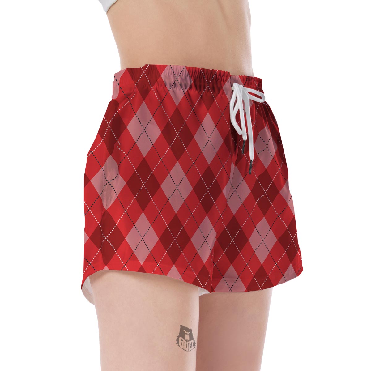 Argyle Red Pattern Print Women's Shorts-grizzshop