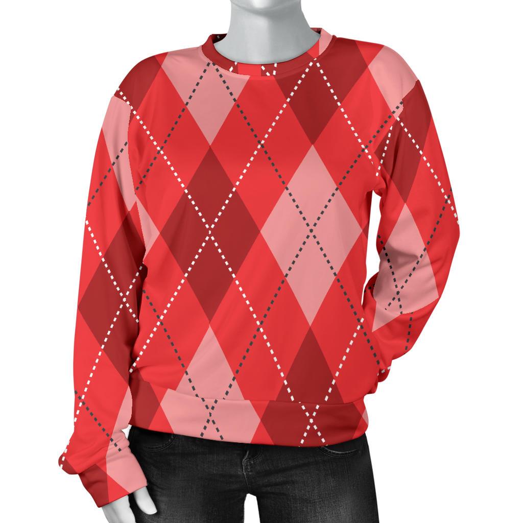 Argyle Red Pattern Print Women's Sweatshirt-grizzshop