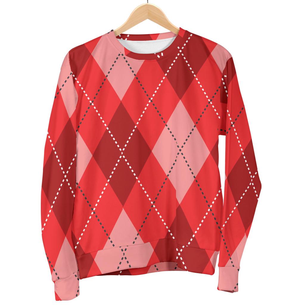 Argyle Red Pattern Print Women's Sweatshirt-grizzshop