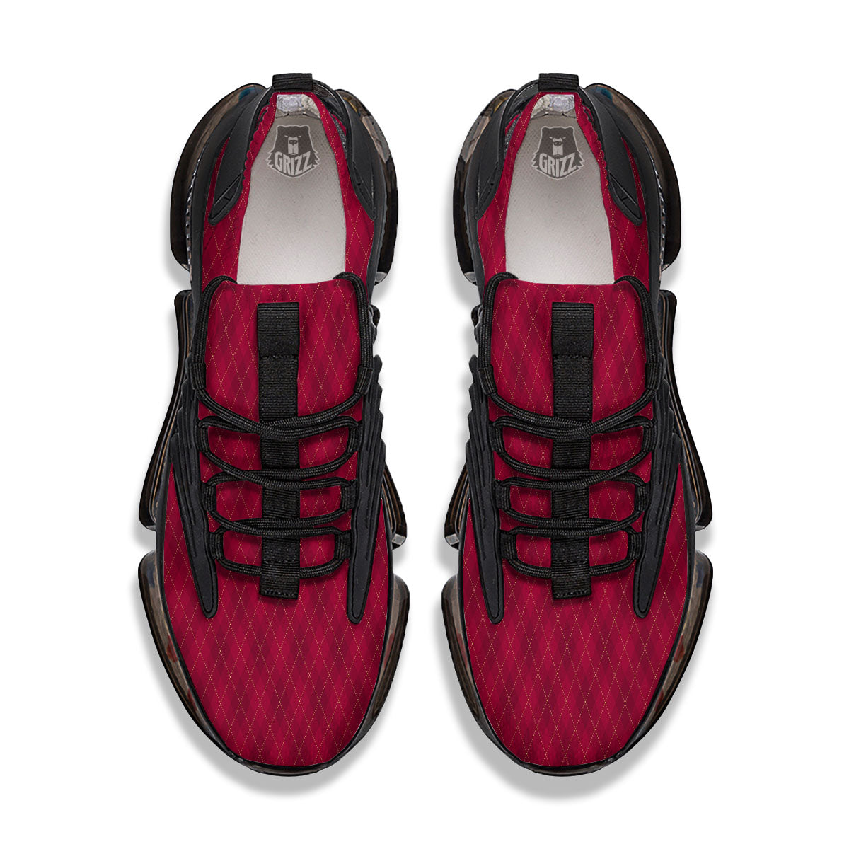 Argyle Red Print Pattern Black Gym Shoes-grizzshop