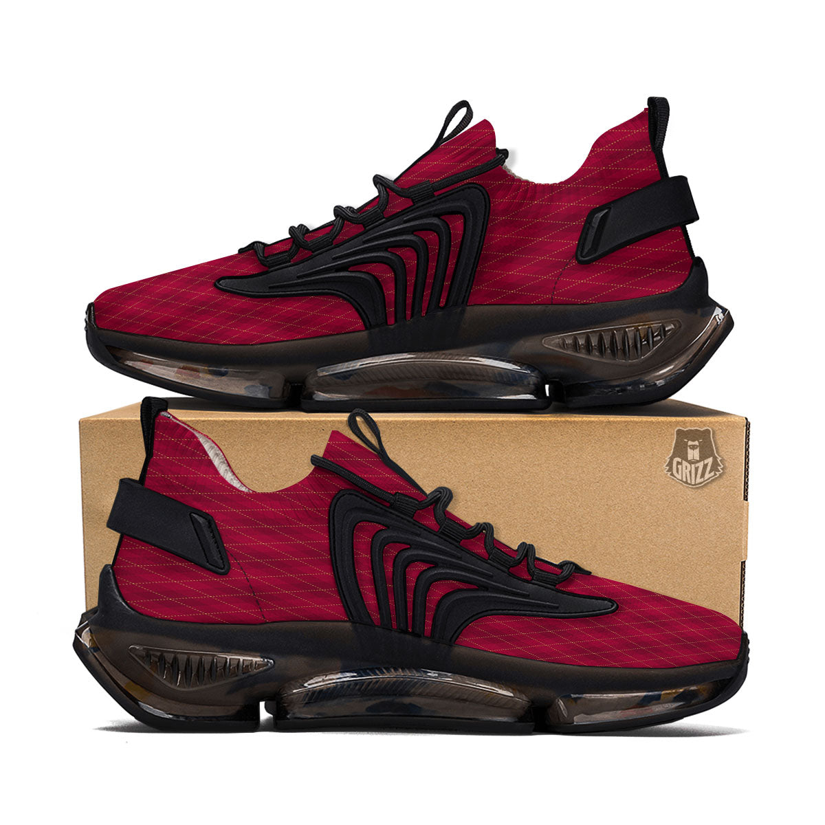 Argyle Red Print Pattern Black Gym Shoes-grizzshop