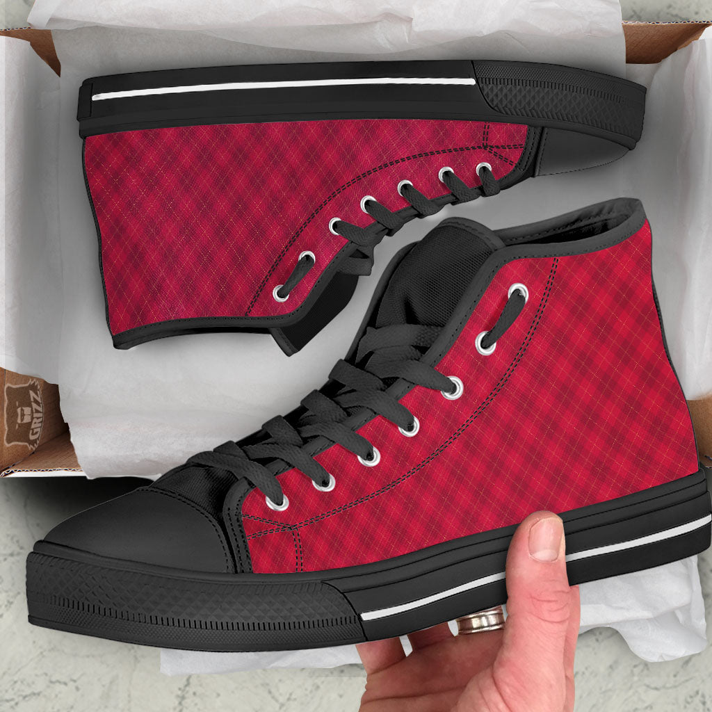Argyle Red Print Pattern Black High Top Shoes-grizzshop