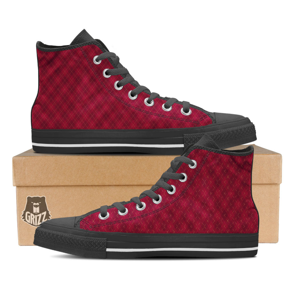 Argyle Red Print Pattern Black High Top Shoes-grizzshop