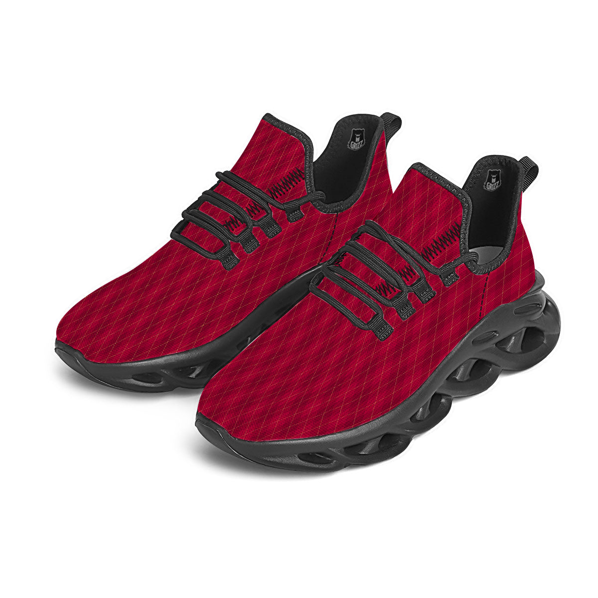 Argyle Red Print Pattern Black Running Shoes-grizzshop