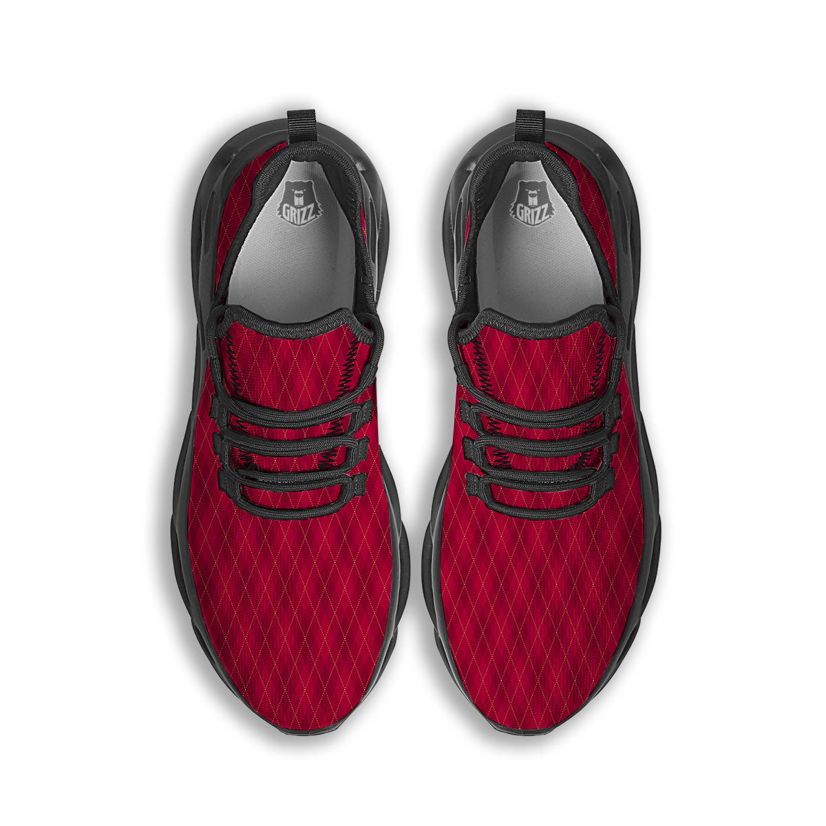 Argyle Red Print Pattern Black Running Shoes-grizzshop