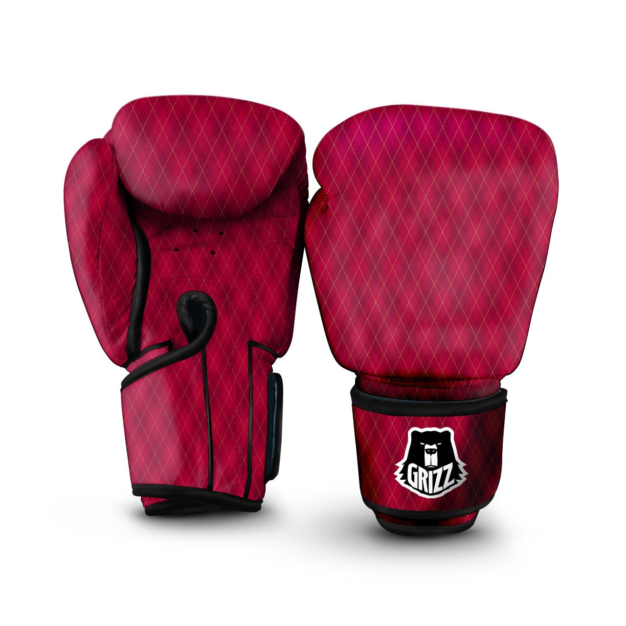 Argyle Red Print Pattern Boxing Gloves-grizzshop