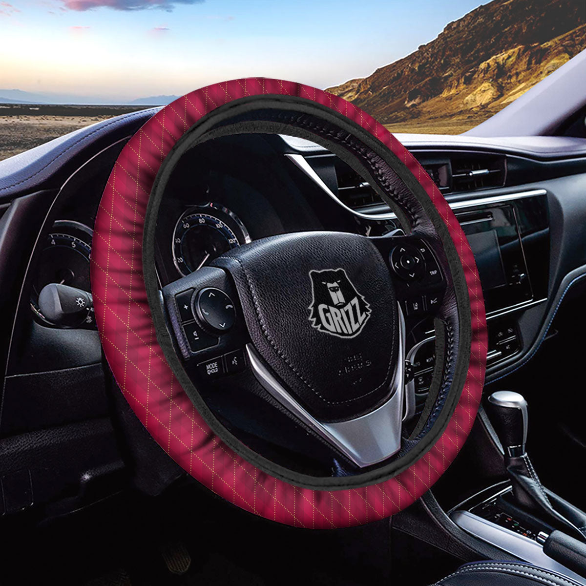 Argyle Red Print Pattern Car Steering Wheel Cover-grizzshop
