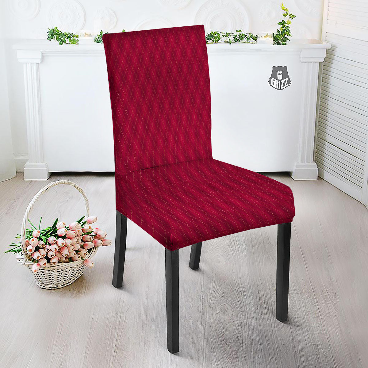 Argyle Red Print Pattern Dining Chair Slipcover-grizzshop