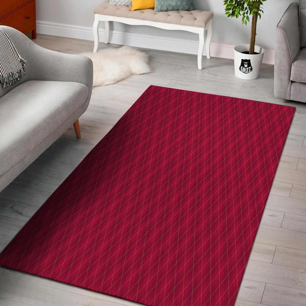 Argyle Red Print Pattern Floor Mat-grizzshop